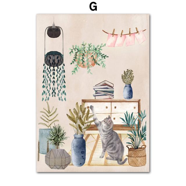 Modern Nordic Boho Monstera Vase Plantain Houseplant Wall Art Canvas Painting Posters And Prints Pictures For Living Room Decor