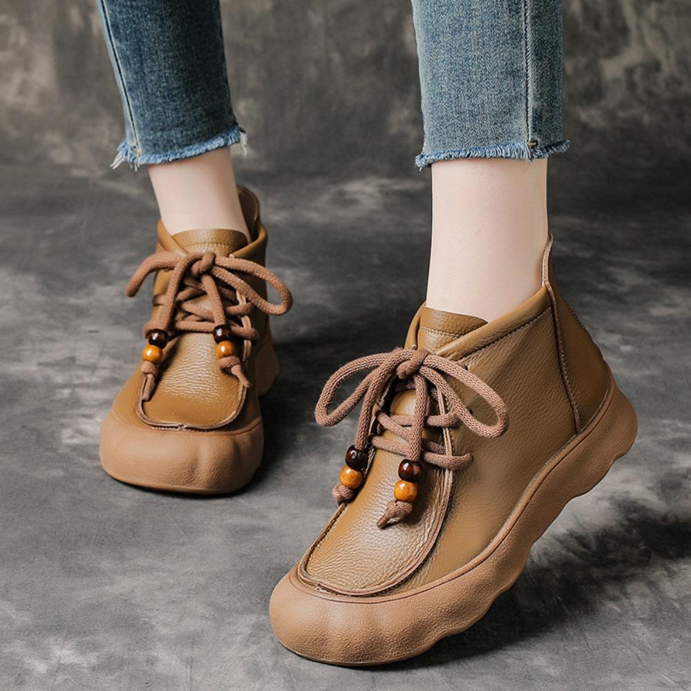 Stiefeletten für Damen Rindsleder 2026 Herbst und Winter Neu Dicksohlige Leder-Kurzstiefel Damen Retro Samt Damenstiefel