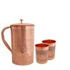 Handmade Copper Etching Embossed Jug Glass Set 1500 ML Jug with 2 Copper Glass Pitcher for Storage Water & Serving Ware Set of 3