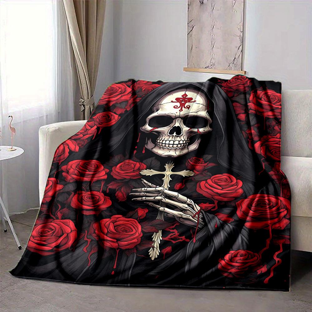 1PC Grim Reaper Print Blanket, Soft Throw Blanket - Warm & Cozy for Couch, Bed, Office, and Travel yy250912177