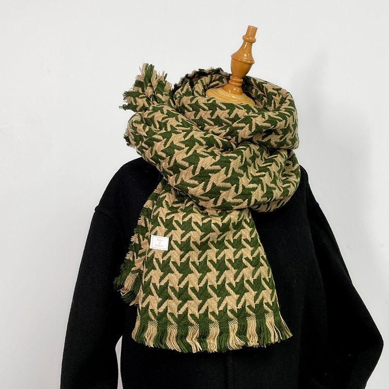 Scarf Korean Style Atmosphere Houndstooth Scarf for Women Winter Korean Style Versatile Warm Student High Looking Hong Kong Style Scarf