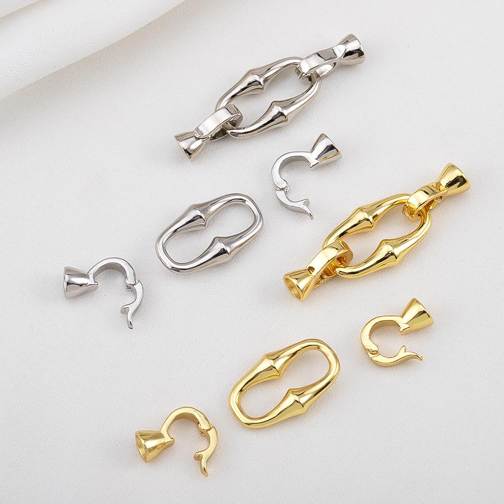 18K Copper Gold Plated Double-Headed Bamboo Joint Buckle for Pearl Necklace Bracelet Closures Buckles DIY Jewelry Accessories