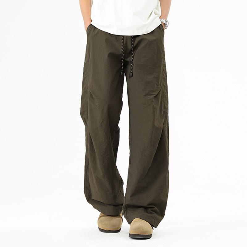 Spring Autumn Elastic Waist Drawstring Casual Fashion Cargo Pants Male Loose All-match Straight Trousers