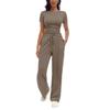 Fashion Casual Set Kardashian Style Ruched Short Sleeve Top Long Pants Set For Women