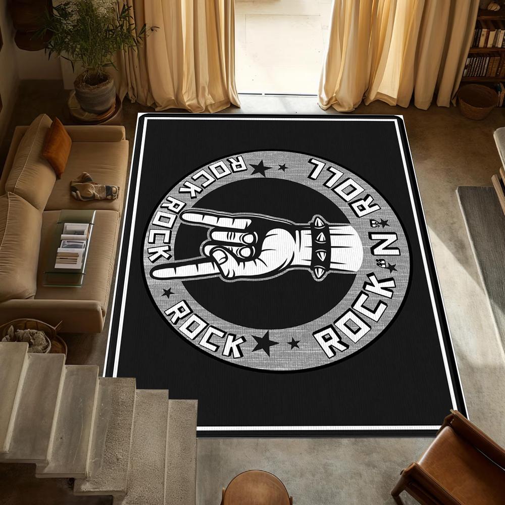 

Vintage Rock & Roll Rug – Edgy Black & Gold Carpet for Bold Living Room or Bedroom Decor 40x60cm