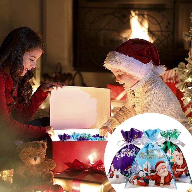 12/24/30Pcs Holiday Gift Bags With Drawstring Closure For Christmas Decorations Durable Efficient Foil Materials Assorted Sizes And Colorful Pattern