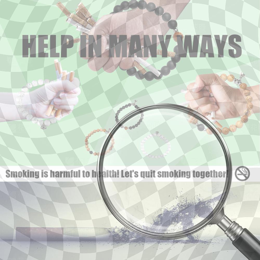 

Quit Smoking Stop Smoke Bracelet Anti-anxiety Men Women Natural Stone Chain Geometric Hematite Bracelets Men Charm Handmade чорний