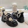 Fashion Sweet Heart-Shaped Buckle Lolita Shoes Women Patent Leather Platform Mary Janes Woman Metal Decoration Chunky Heels Pumps