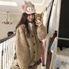 Women's Milky White Lambswool V-Neck Fur Coat - Loose Fit, Slimming Design for Winter