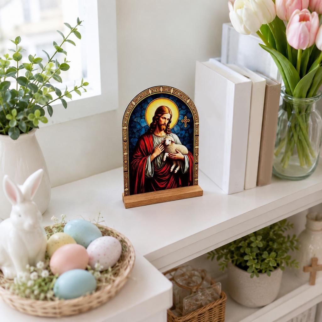 Easter Sacred Heart Tabletop Decoration Faux Glass Acrylic Display for Home Shelf Decor
