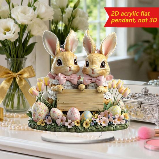 Easter 2D Bunny Acrylic Ornament Eggs Rabbit Table Sign Home Living Room Holiday Party Tabletop Animal
