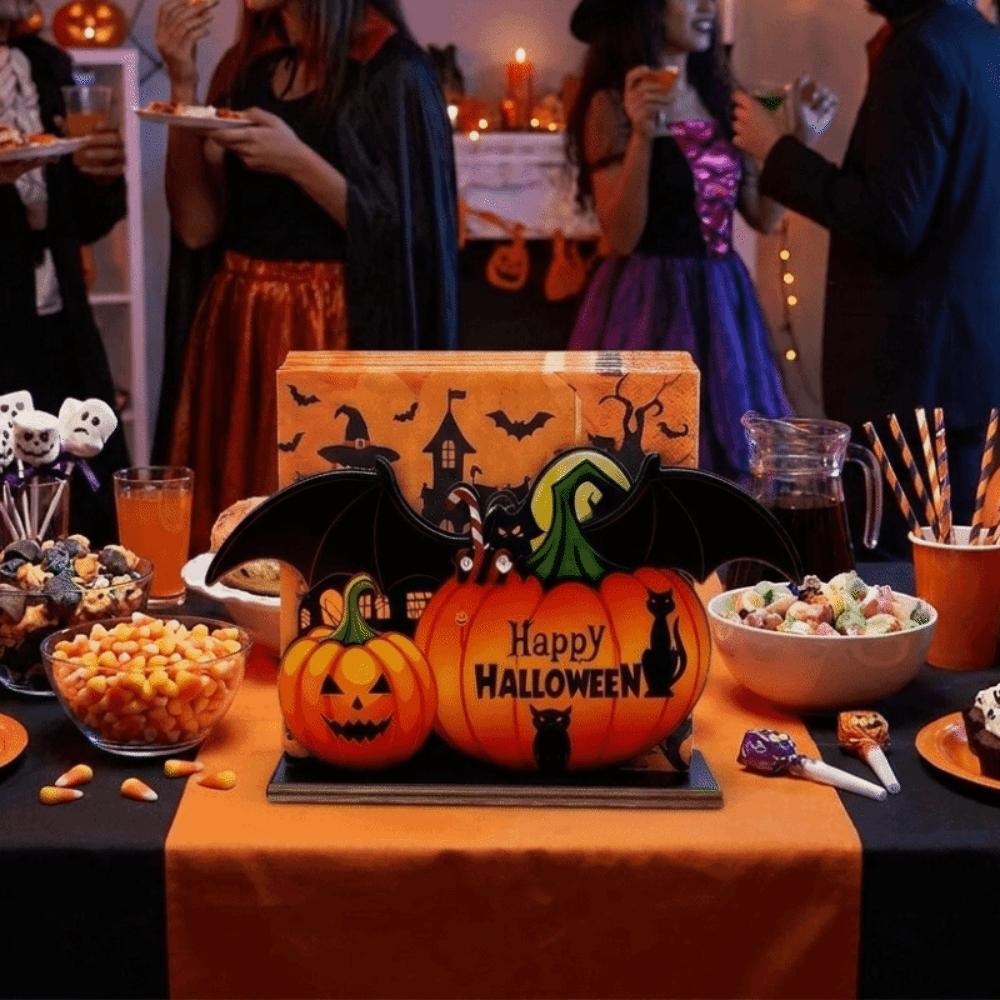 Multi-Color Wooden Napkin Holder Wood 2D Flat Tissue Holder Tabletop Decoration Halloween Party