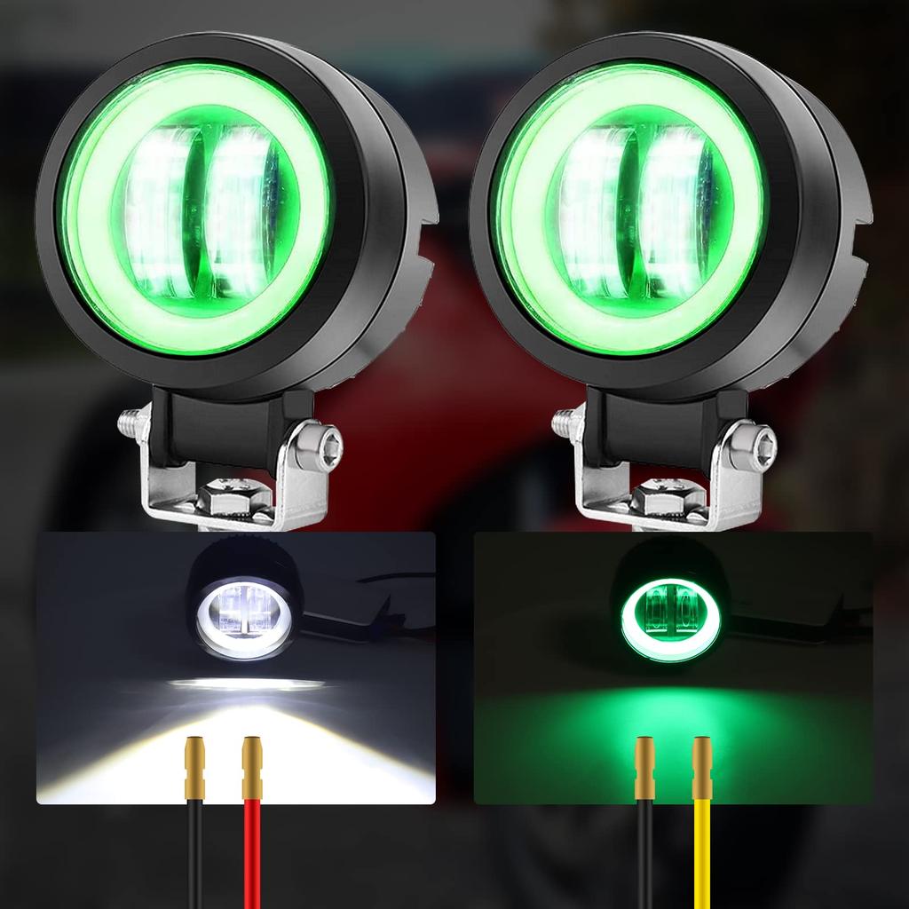 Ygmylandbb Motocyklowe LEDowe Światła Przeciwmgielne z Zielonymi Pierścieniami Przełącznika DRL LED do Motocykli, Reflektory, Światła, Reflektory Punktowe,