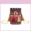 Artistic Ethnic Style Colorful Woven Texture Shoulder Bag With Tassels And Zipper Closure For Daily Use