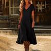 Fashion Women's Color V-neck Long Dress Loose