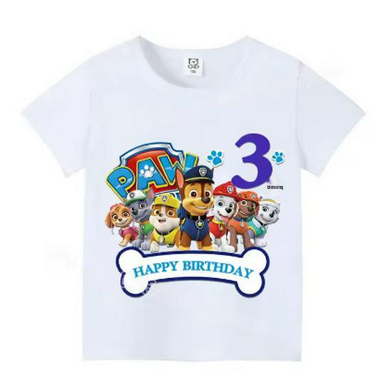 Children's Cartoon Paw Patrol Cotton T-shirt, Numbers 1-9, Short Sleeve, European and American Style