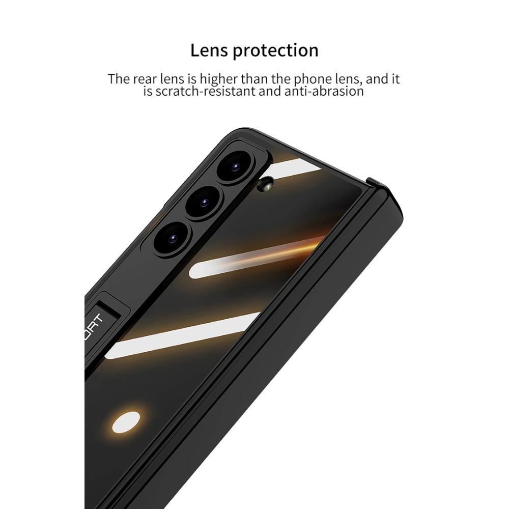 Transparenter galvanisierter Rahmen Magnetscharnierschutz Harte PC-Telefonabdeckung für Samsung Galaxy Z Fold 6 5 4 Hülle mit Halterung