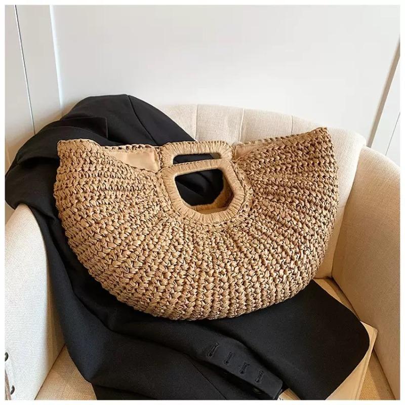 Multi-color hand carry straw bag large capacity versatile handwoven bag seaside vacation beach handbag