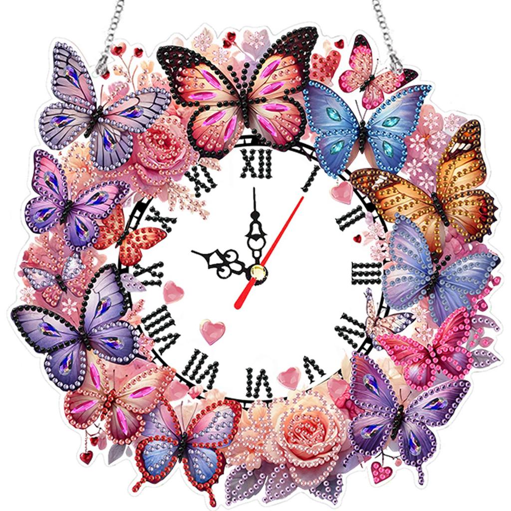Acrylic Special Shape Butterfly DIY Crystal Diamond Clock Diamond Art Clock Pendants Kit Diamond Painting Clock for Home Decor