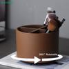 Minimalist Faux Leather Makeup Caddy – Rotating 5-Slot Organizer for Cosmetics & Beauty Tools
