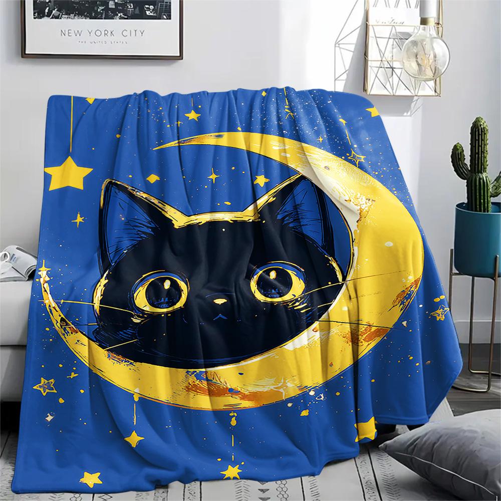 Black Cat Print Flannel Blanket, High Quality Comfortable for All Seasons, Home Decor, Warmth and Comfort, Perfect for Christmas Gifts