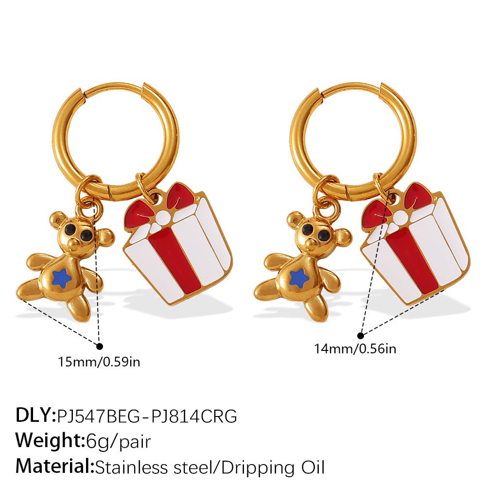 2025 DIY Christmas Style 18K Gold Plated Stainless Steel Pendant Earrings for Women