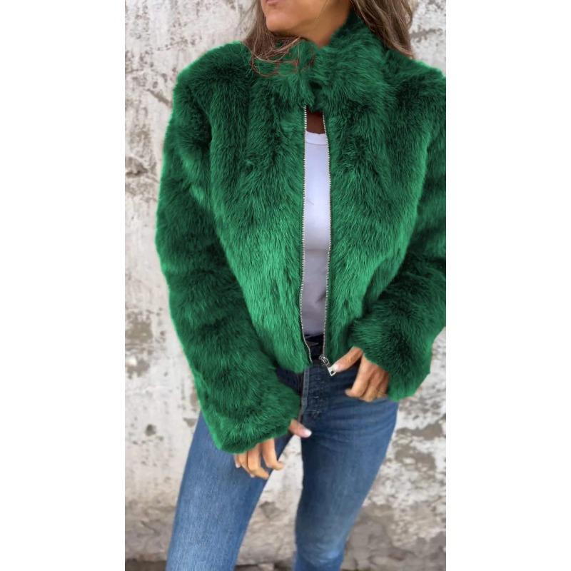 Women S Faux Fur High Neck Zip Up Casual Winter Coat