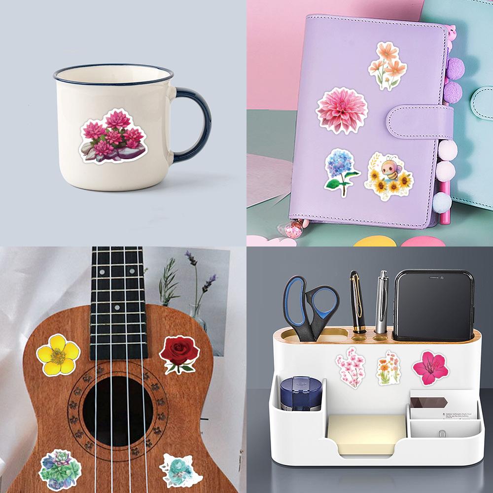 50 New Styles of Floral Flowers Doodle Stickers Decorative Notebook Guitar Suitcase Waterproof Stickers