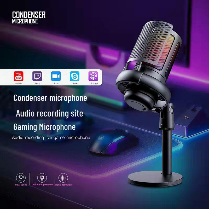 RGB Capacitor Wired Microphone for Gaming, Singing, Live Broadcast & Recording with Sound Card (ME6S)