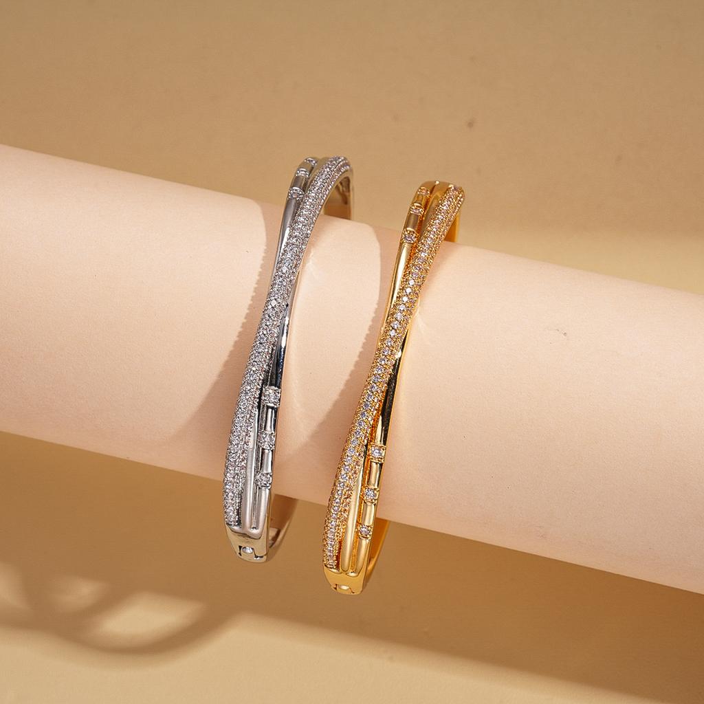 18k real gold electroplated zircon round cross buckle bracelet versatile temperament jewelry
