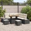 8-Piece Garden Sofa Set with Black Cushions In Poly Rattan Acacia, 2-Seater Garden Sofa with Storage & 3364735