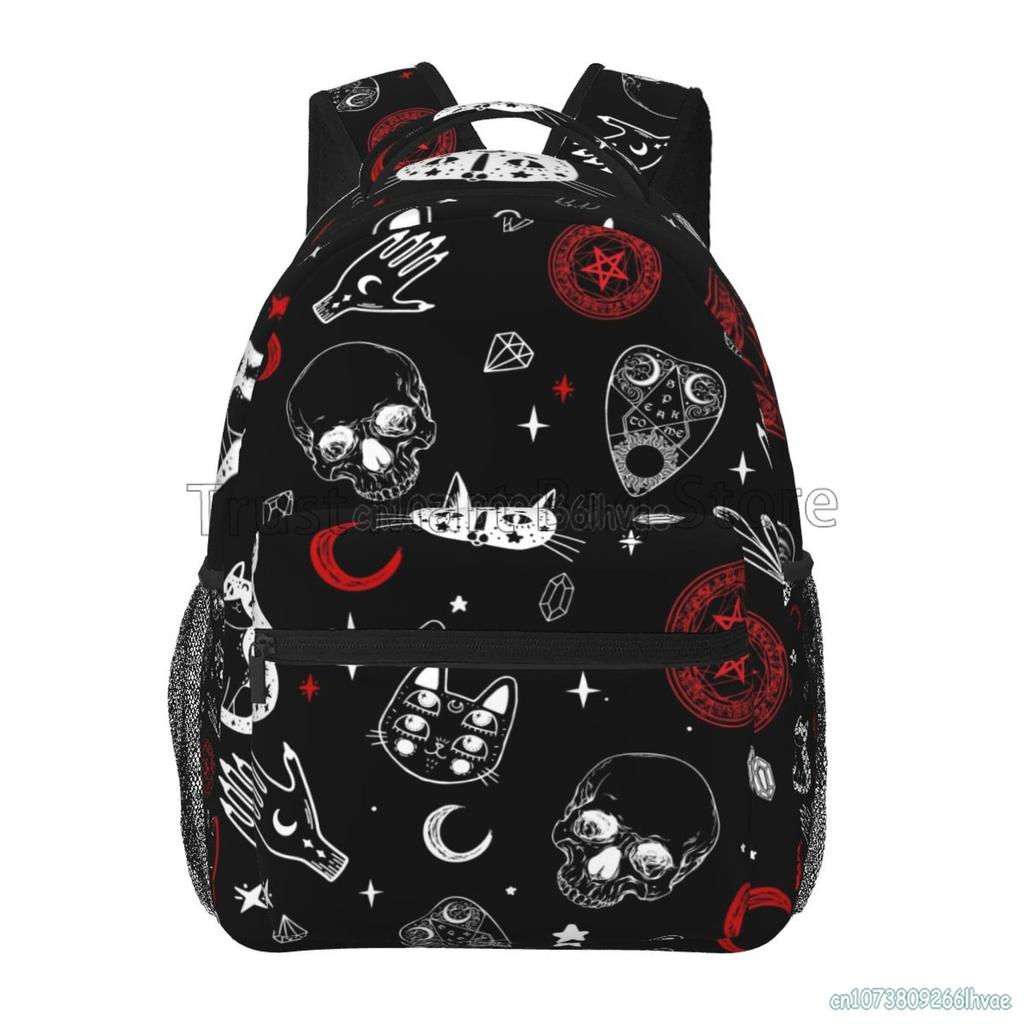 Black Witch Skull Moon Divination Backpacks School Book Bags Waterproof Student Laptop Backpack Casual Travel Sports Daypacks