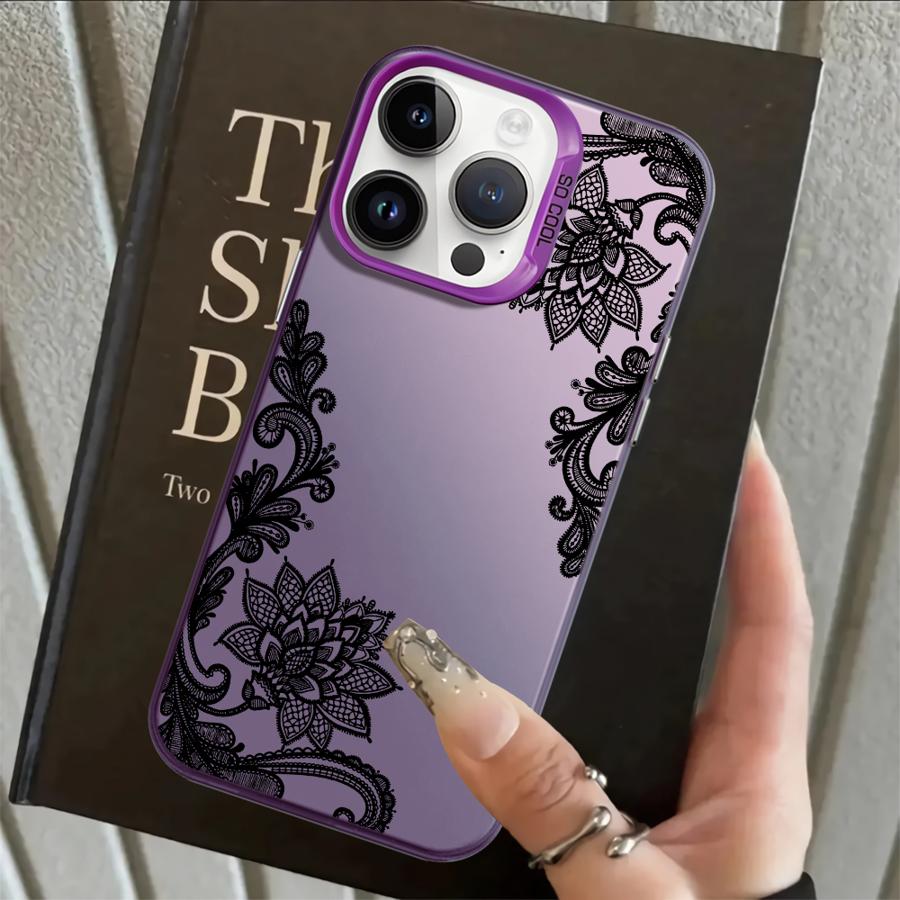 

Задняя крышка-чехол для телефона для iPhone 17 Pro Max 16 11 XR 14 Air XS 12 15 Plus 13 Pro Черный кружевной узор iPhone 16 Pro Max