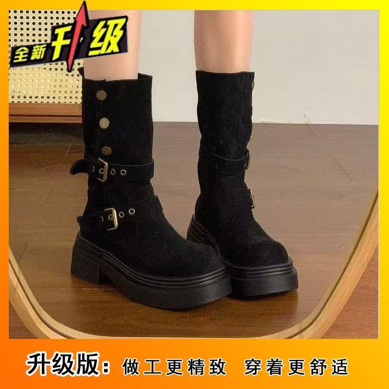 British Style Retro Platform Martin Boots Women's 2025 Autumn and Winter New Fashionable Versatile and Thin Height-increasing Medium Boots