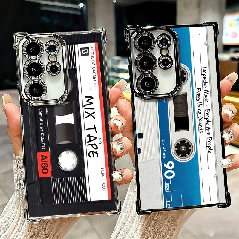 Vintage 90S Cassette Tape Pattern Soft Phone Case For Samsung Galaxy S26 Ultra S25 Edge S24 FE S23 Plus S22 S21 + S20 Plating An