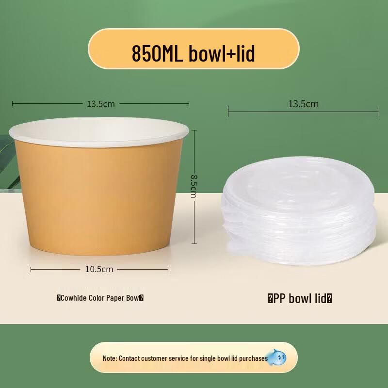 750ml Disposable Food-Grade Kraft Paper Bowl with Lid