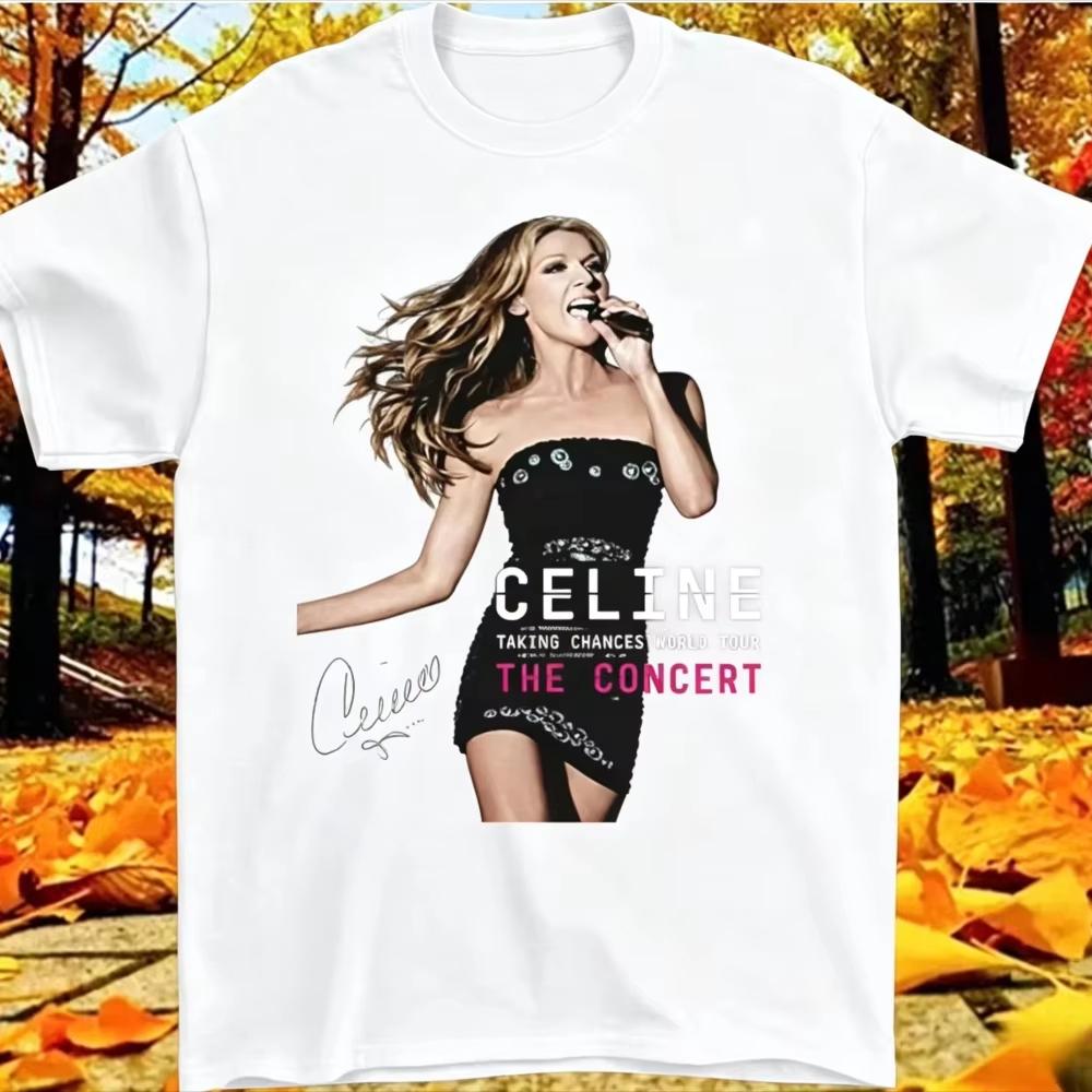 Celine Dion Taking Chances World Tour Vintage Portrait T-Shirt Y2K Man Woman Harajuku Print Crew Neck Short Sleeve Lightweight Casual T Shirt