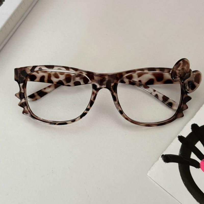 Cat Eye Leopard Bow Glasses Frame No Lenses Vintage Blue Light Blocking Y2K Cosplay Party Decorative Eyewear