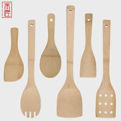 Bamboo Spatula Set: Long Handle, Non-Stick, Customizable Logo, Includes Rice Spoon.