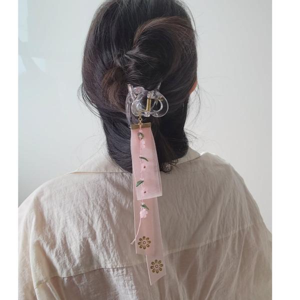 Korean traditional Spring Flower Gold Foil Danggi Hair Claw Clip, Detachable