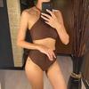 Halter Wrinkled High Neck Female Swimsuit High Waist Bikini Women Swimwear Two-pieces Bikini set Bather Bathing Suit Swim