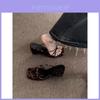 Damen Sandalen Sommer Leopardenmuster PU Slip-On Offene Zehenpartie Flach