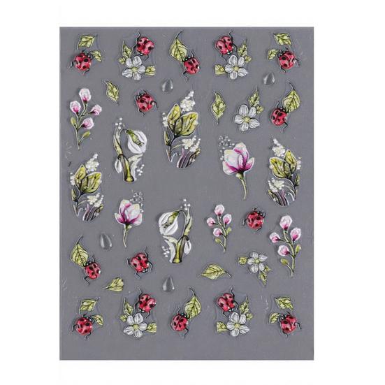 

Flower Nail Art Sticker Self-adhesive DIY Home Salon Summer Floral Plants Ladybird 5D Embossed Women Fake Nail Decoration Decal 4