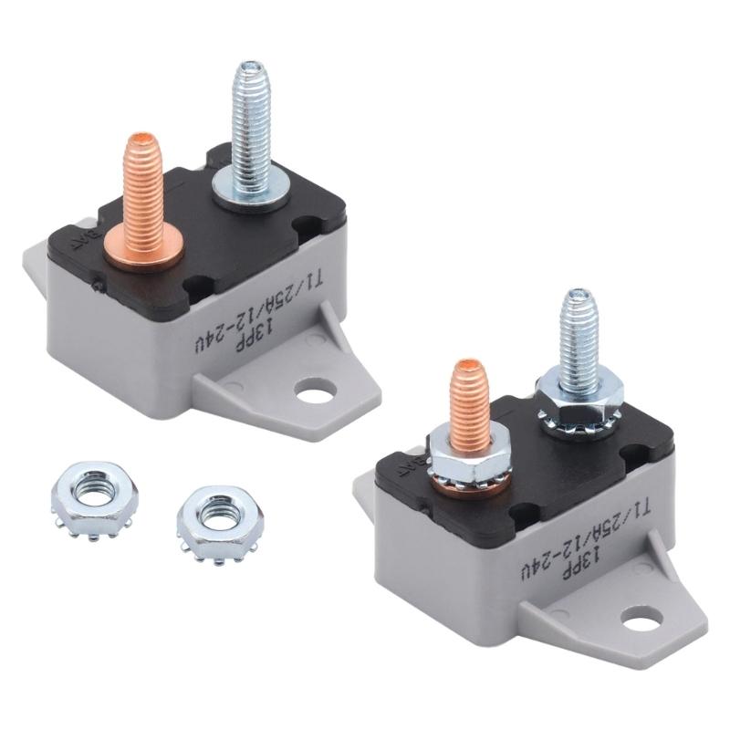 2Pcs 25A Circuit Breaker Auto Reset Function Red Sheath Design Fixed Mounting Wing for 6-28V Voltages Ranges Systems