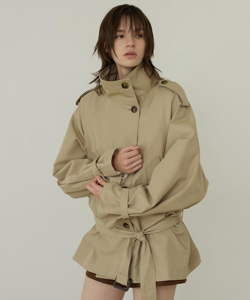 CITYBREEZE High-Neck Belted Half Trench Coat_Beige