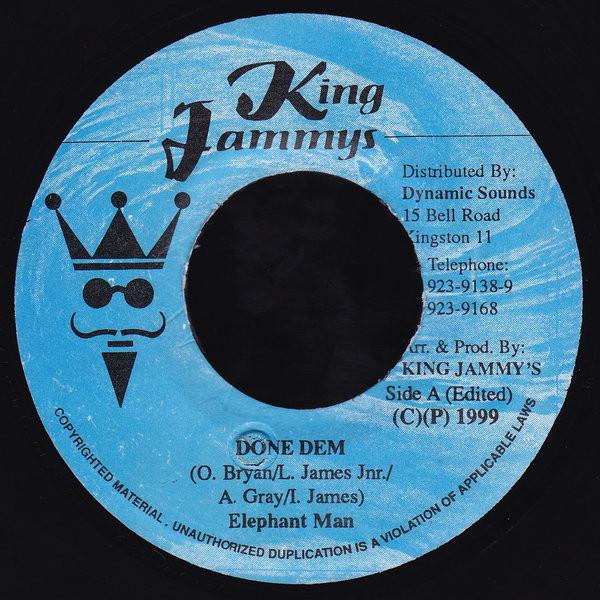 

7inch Record ELEPHANT MAN - Done Dem NONE King Jammy s 1999 Jamaica Reggae, Ska & Dub Used