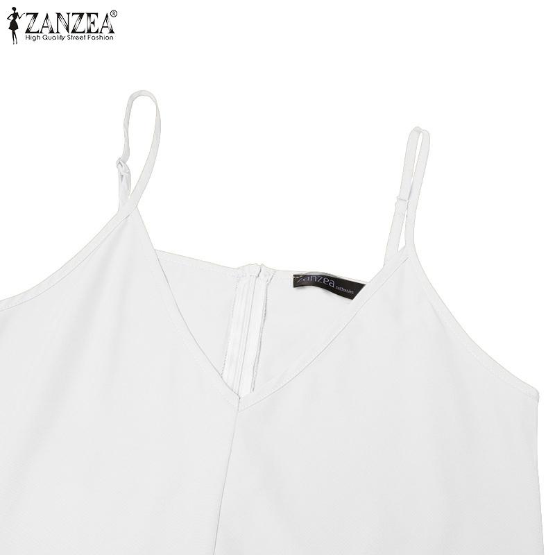 ZANZEA Damskie kombinezony vintage z dekoltem w serek, bez rękawów, kieszeniami i szerokimi nogawkami