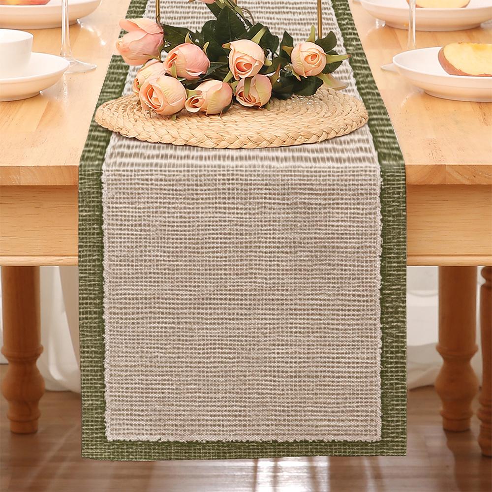 Caminho de Mesa Listrado Bege e Verde - Durável de Alta Qualidade, Elegante para Mesa de Jantar, Mesa de Café, Decoração de Casa