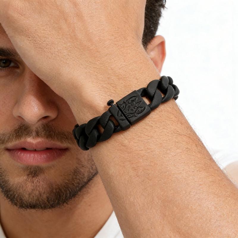 Bracciale Catena Cuban Demon Curb Stile Scuro Placcato Nero 15mm Per Uomo Acciaio Inossidabile 316L