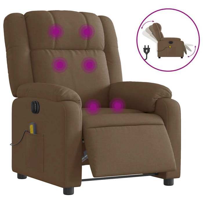 VidaXL Electric Massage Recliner Armchair Brown Fabric 3205194
